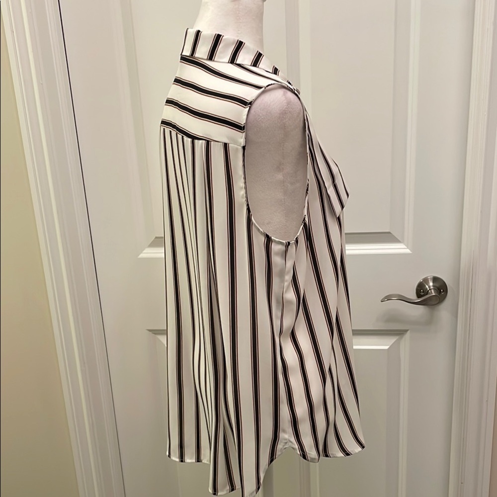Worthington Sleeveless Button-Down Shirt Pockets Striped Black & White Large - Picture 8 of 14